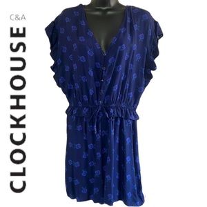 Clockhouse Blue Floral Print Ruffle Women’s Romper Size EUR 42